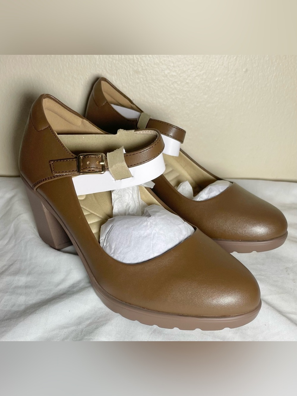 Sz 7 Cusolemore Classic Brown Mary Jane Block Heel Pumps - Women - Picture 4 of 6